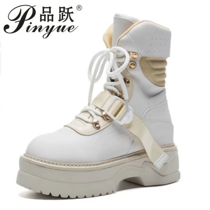 

2018 new arrival genuine leather ankle boots for women lace up platform boots fashion punk Martin boots flat shoes