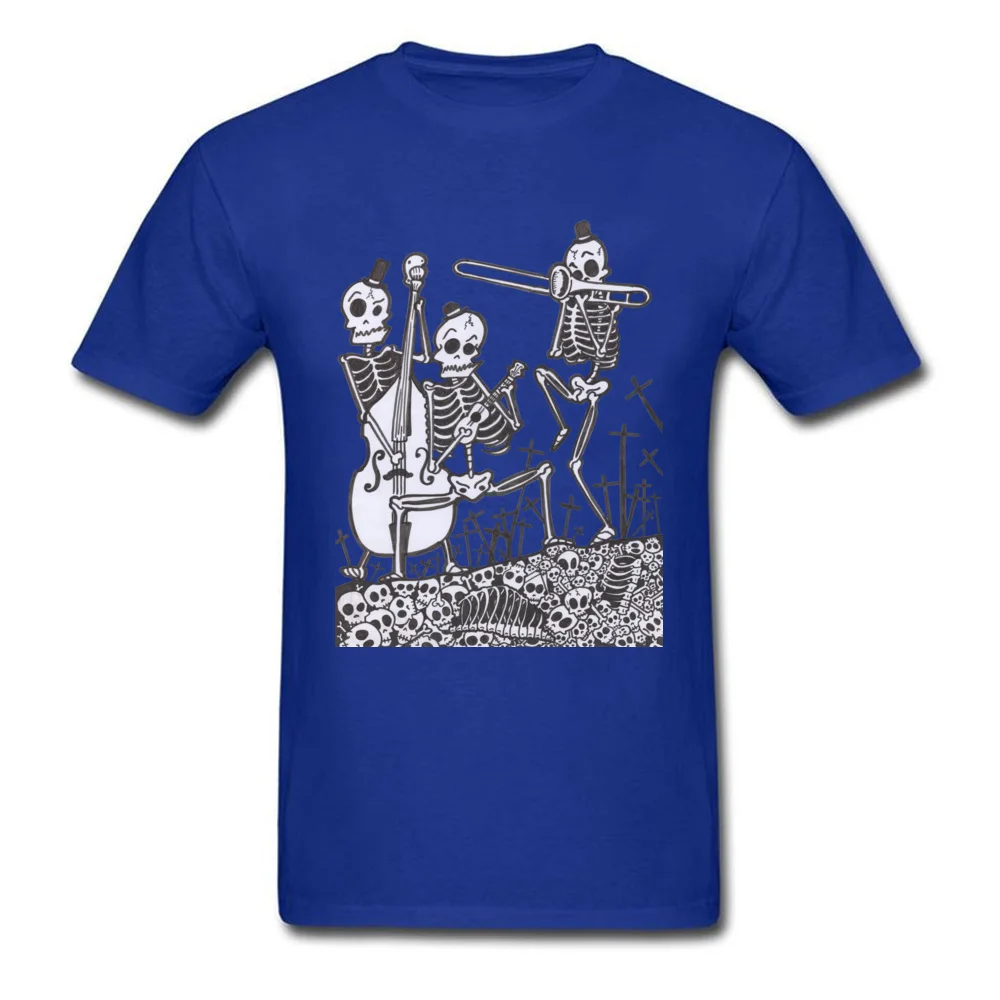 Skeleton Jazz Band O Neck T Shirts Summer Autumn Tops Tees Short Sleeve Latest Cotton Fashionable Tops Tees Custom Men Skeleton Jazz Band blue