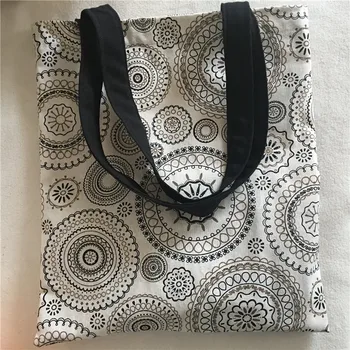 

YILE Cotton Linen Eco Shopping Tote Shoulder Bag Vintage Round Circle Flower F8224