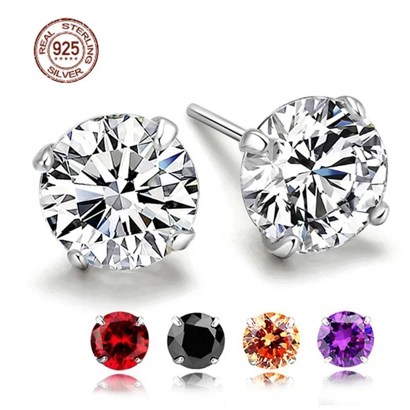 

Real 925 Sterling Silver Earrings Channel Cubic Zirconia Silver Stud Earrings for Women Sterling Silver Jewelry