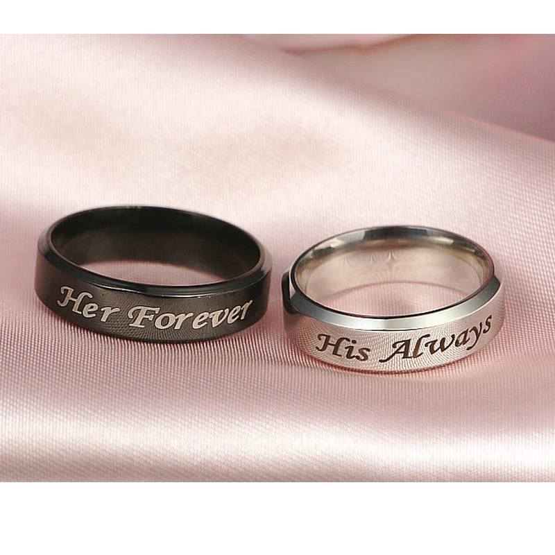 Stainless Steel His Always Her Forever Engagement Ring Love Wedding Band Ring For Women Men Couple Forever Love Promise Ring