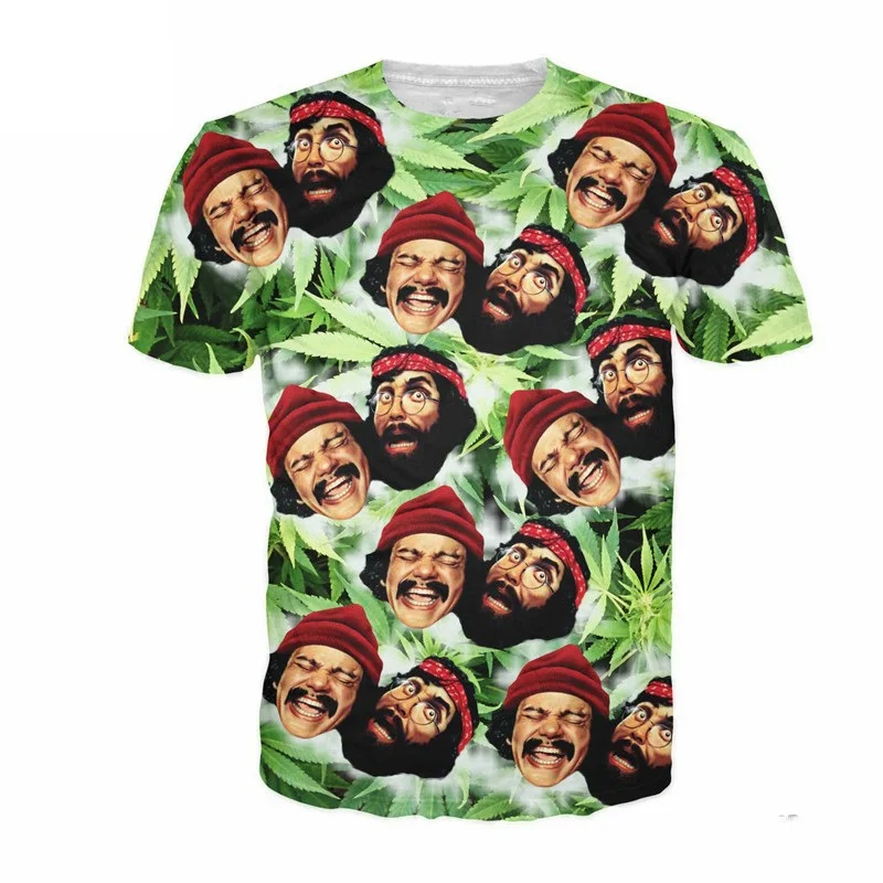 

fashion men/women's cheech chong 3d t-shirt print floral weed short sleeve t shirt casual tops t shirts plus size S-5XL R2815