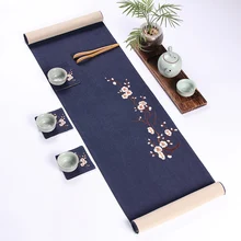 Японский стиль двойной лен вышивка Слива настольная дорожка чайная церемония чайный коврик чайный набор кунг-фу аксессуары творческий домашний орнамент