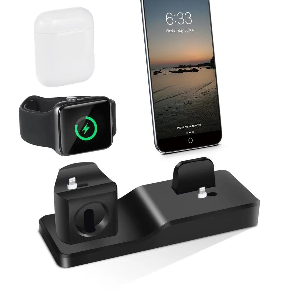 3 в 1 силиконовый держатель для Apple Watch Dock iPhone X XS XR MAX 6 6S 7 8 Plus Airpods док зарядное