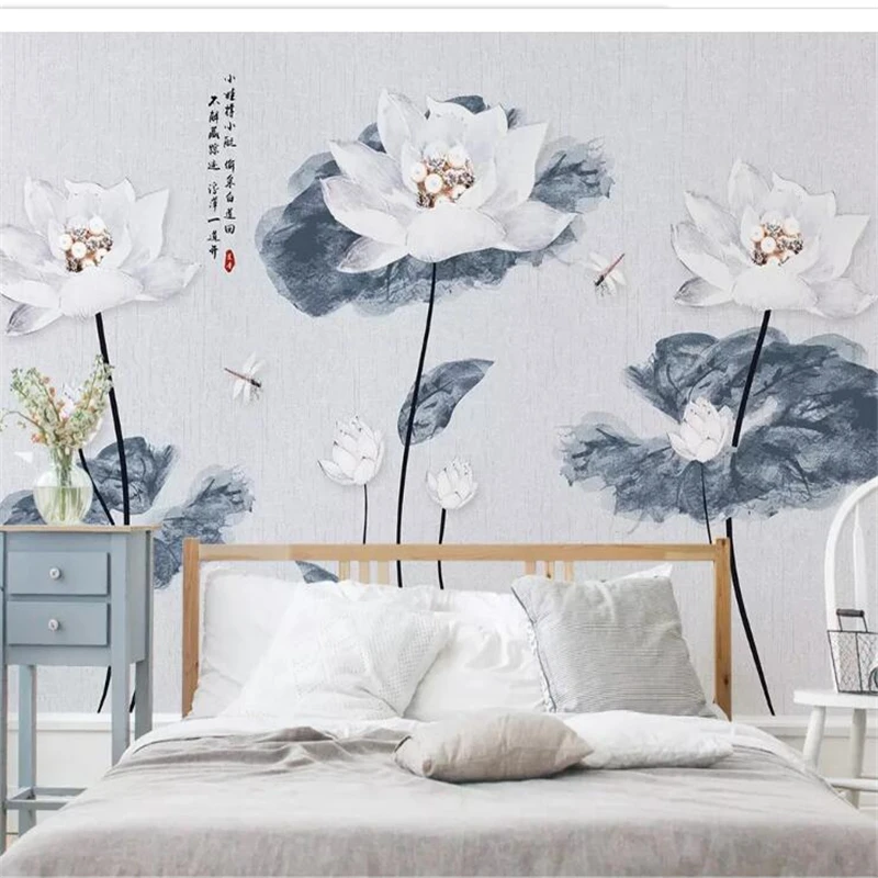 

wellyu papel de parede para quarto Custom wallpaper White embossed lotus leaf lotus simple new Chinese TV background wall