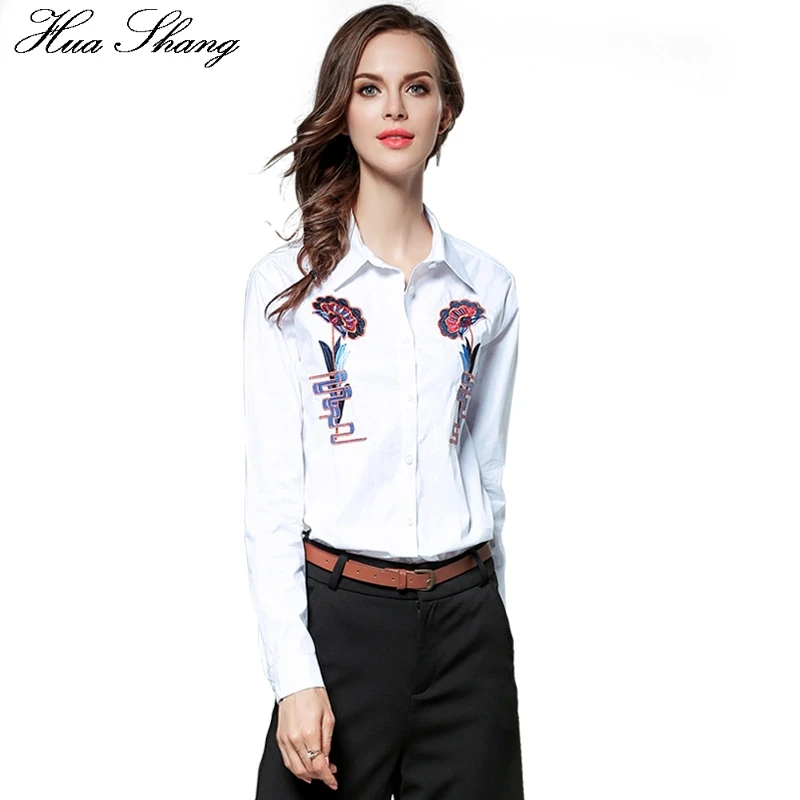 Hua Shang Cotton Embroidery Shirt Women Long Sleeve Autumn White Blouse Lady OL Style Business Work Office Shirt Women Clothing Hua Shang Cotton Embroidery Shirt Women Long Sleeve Autumn White Blouse Lady OL Style Business Work Office Shirt Women Clothing