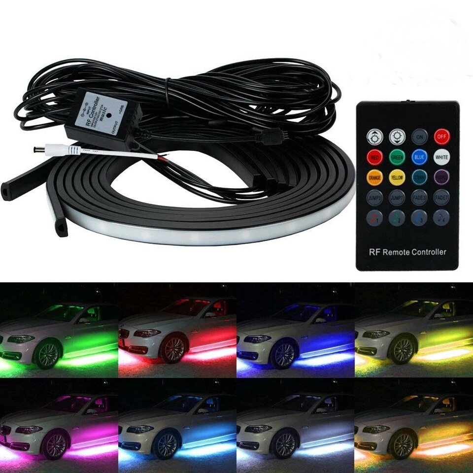 Ysy 4個rgb ledアンダーカーグロー足回りシステムネオンライトキットw/サウンドと制御60センチメートル + 90センチメートル