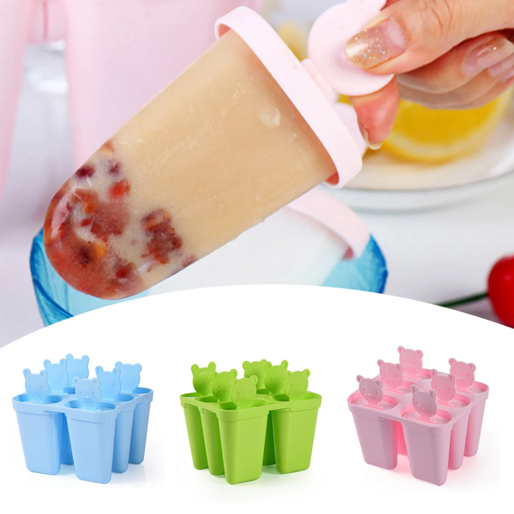 

Ice Lolly Molds Maker Form DIY Cute 6 Bear Mold Popsicle Molds Yogurt Ice Box Fridge Frozen Ice Cream Tools