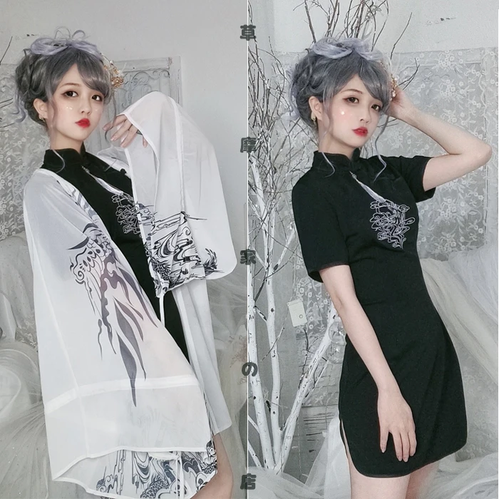 

Chinese style vintage daily improve Hanfu short cheongsam stand embroidery gothic lolita op cosplay lolita dress loli victorian