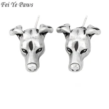 Fei Ye Paws, Ретро стиль, серебряный цвет, 3D, итальянская Борзая Собака, животное, сережки-гвоздики, панк, животное, женские серьги, мужские ювелирные изделия