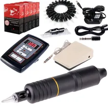 Перманентный макияж гибридная Татуировка ручка роторная татуировка машина комплект 10 Вт Мотор цифровой источник питания педаль 50 шт. игольчатые картриджи