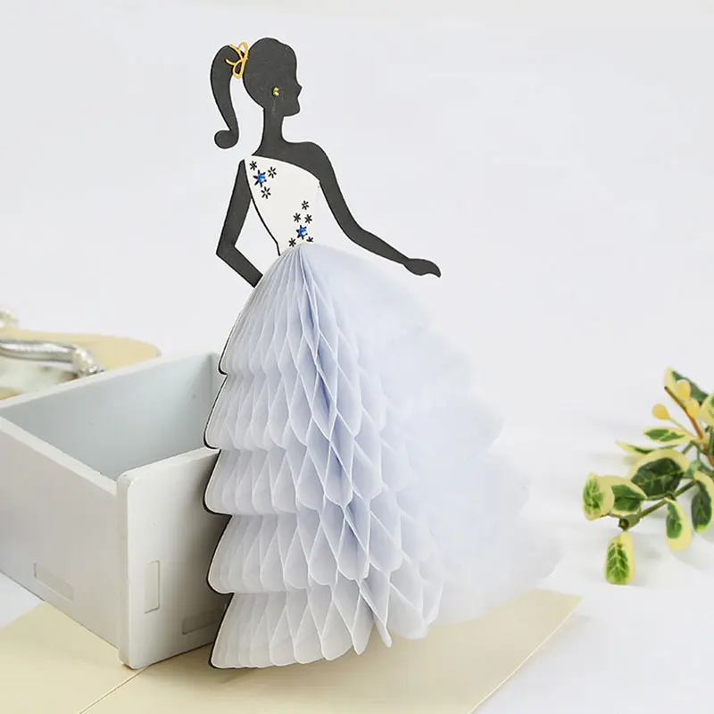  1pc White Princess Invitation Card 3D Honeycomb Fold Can Stand On The Table Wedding Birthday Suppli - 32823166727