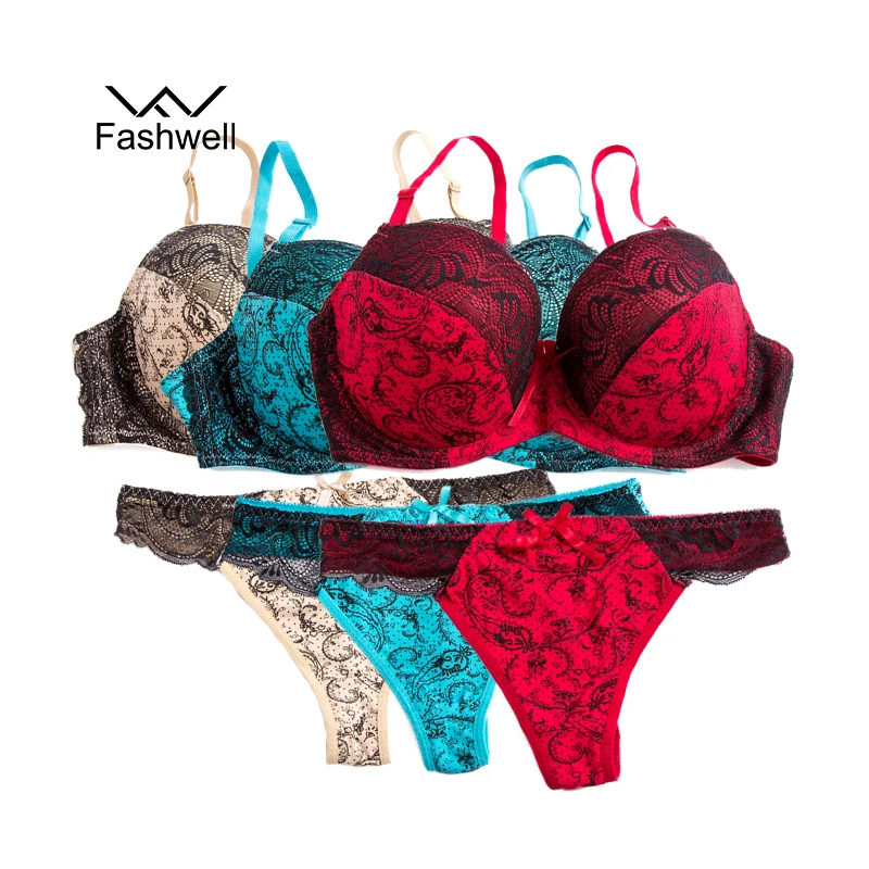 Fashwell Sexy Intimates Embroidery Floral Women Bra Brief Sets Plus Size Lace Women Underwear