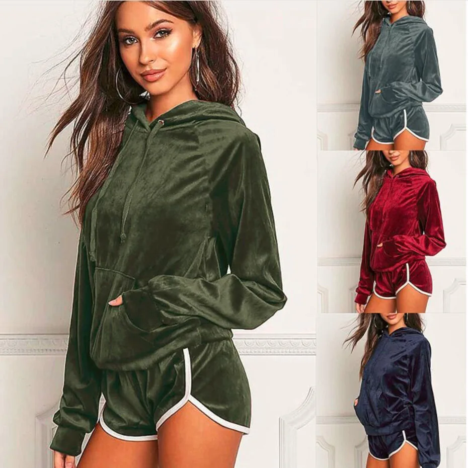 ZOGAA 2019Hot Sports Suit Women Casual Loose Short Long Sleeve Hoodies+Short Pants 2 Piece Sports Suit Solid Color Female Summer ZOGAA 2019Hot Sports Suit Women Casual Loose Short Long Sleeve Hoodies+Short Pants 2 Piece Sports Suit Solid Color Female Summer