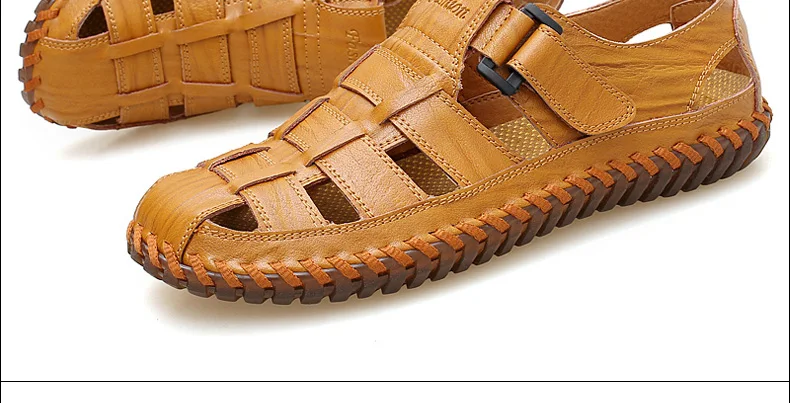 Мужские сандалии; уличные сандалии из натуральной кожи; пляжные сандалии с закрытым носком; большие размеры 47