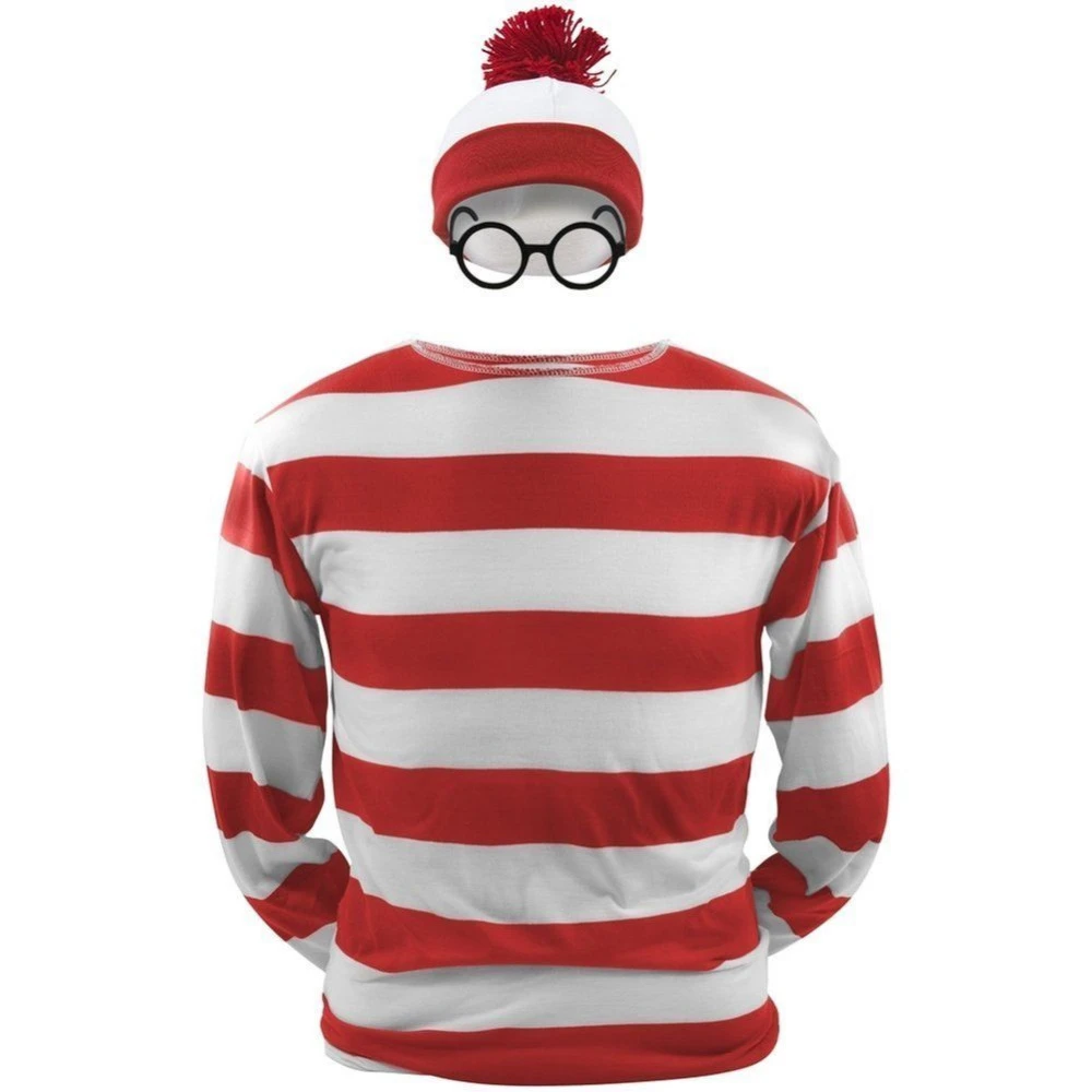 Where's Wally Waldo TV Cartoon Stag Night Outfit Adult Mens Fancy Dress Costume Where's Wally Waldo TV Cartoon Stag Night Outfit Adult Mens Fancy Dress Costume