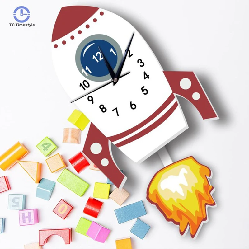 

Nordic Clock Rocket Shape Child Wall Clock Bedroom Pendulum Watch Cartoon Home Decoration Accessories Modern