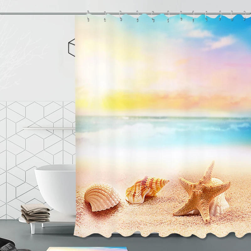 Seascape Sea Beach Printed Shower Curtains Bathroom Curtain Waterproof