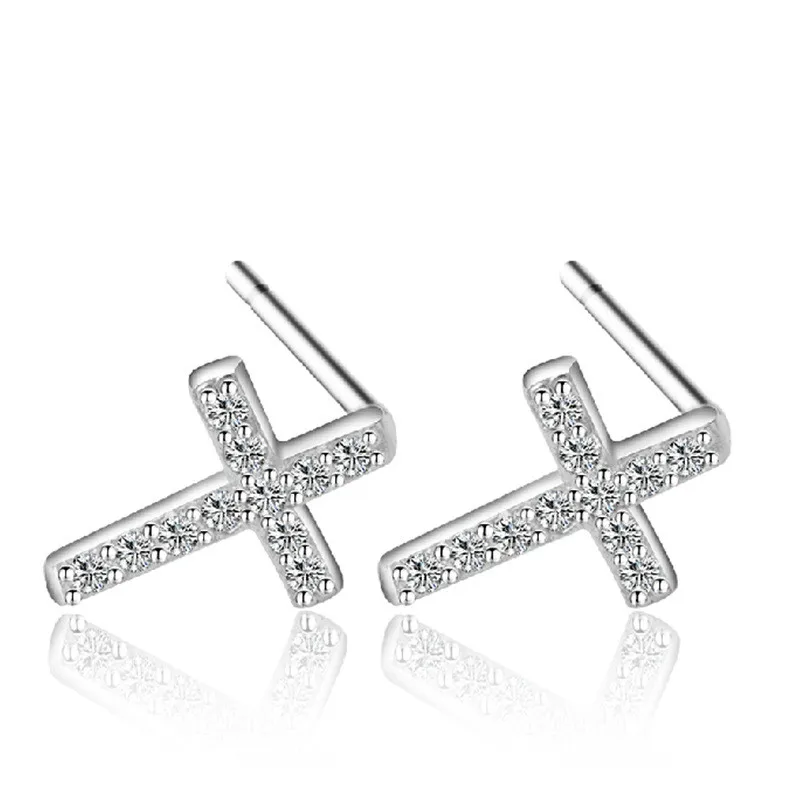 Cristales de Swarovski Cruz joyería crucifijo guardián alergia Pendientes de broche Femme brincos para el regalo de las mujeres|stud allergyanti allergy earrings - AliExpress
