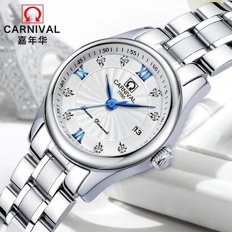 Goedkoop Carnaval Rvs Quartz Horloge Vrouwen 30 M Waterdichte Klok Dames Top Merk Luxe Horloges Galendar Polshorloge kol saati