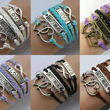 Смешанные новые ювелирные изделия для девочек винтажный Плетеный лучший друг руль металлический Многослойный кожаный браслет веревка браслеты обёрточная Бумага браслет