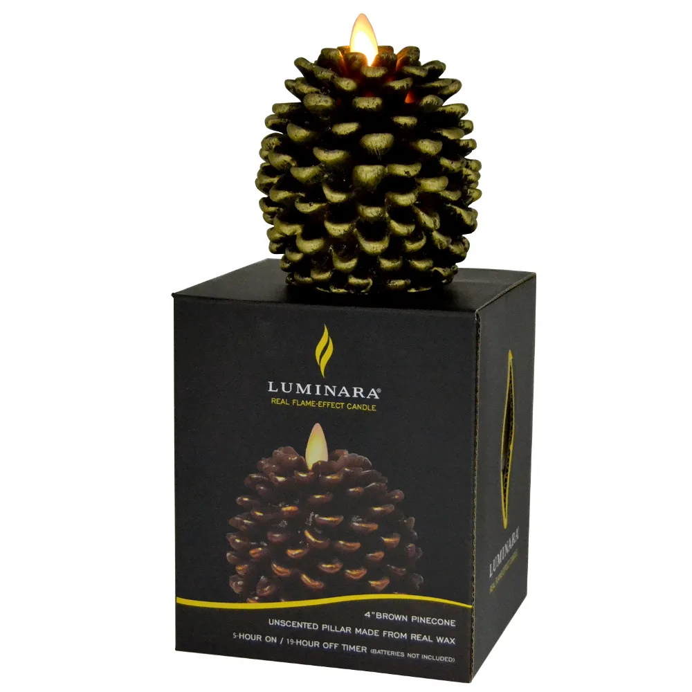 Luminara Flameless Led Candle 4 Inch Pine Cone Brown Wax Candle Light