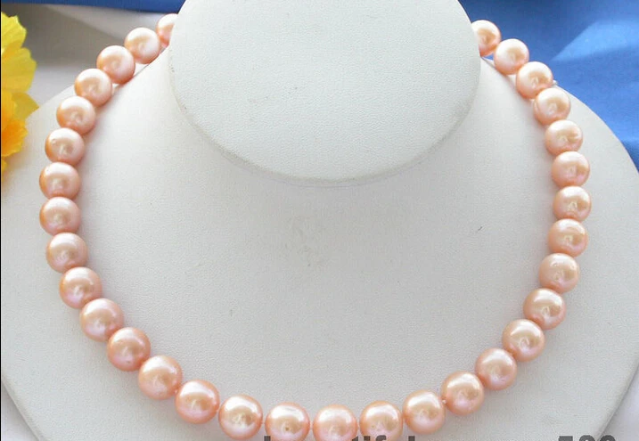 

Free shipping >>>>>z3296 AA++ 17" 12mm pink round freshwater pearl necklace 14kt