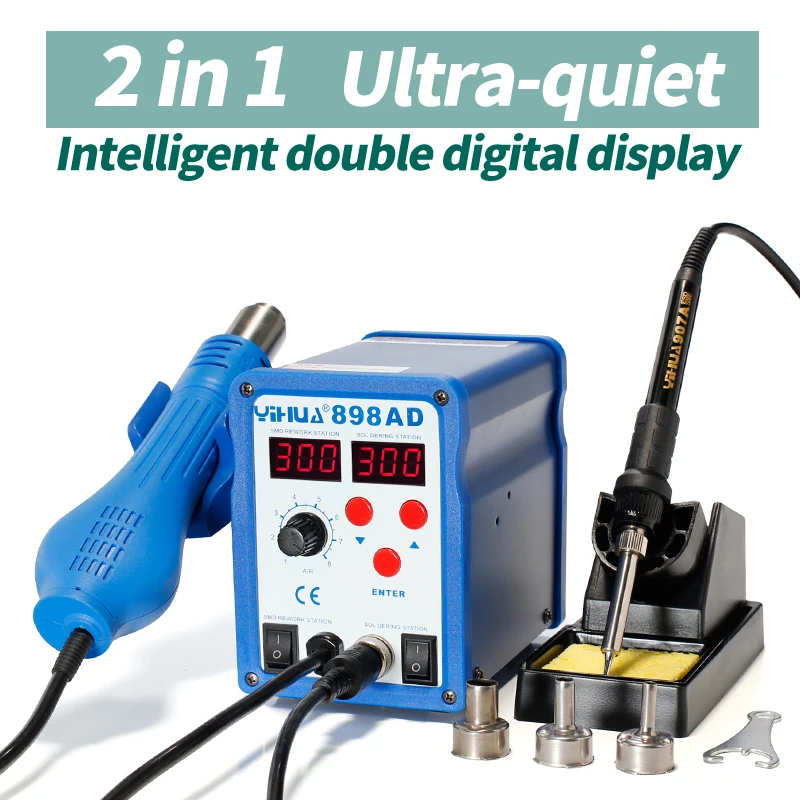 

YIHUA 898AD SMD Hot Air Heat Gun Soldering Station With Soldering Iron 2 In 1 Rework Station For Soldering