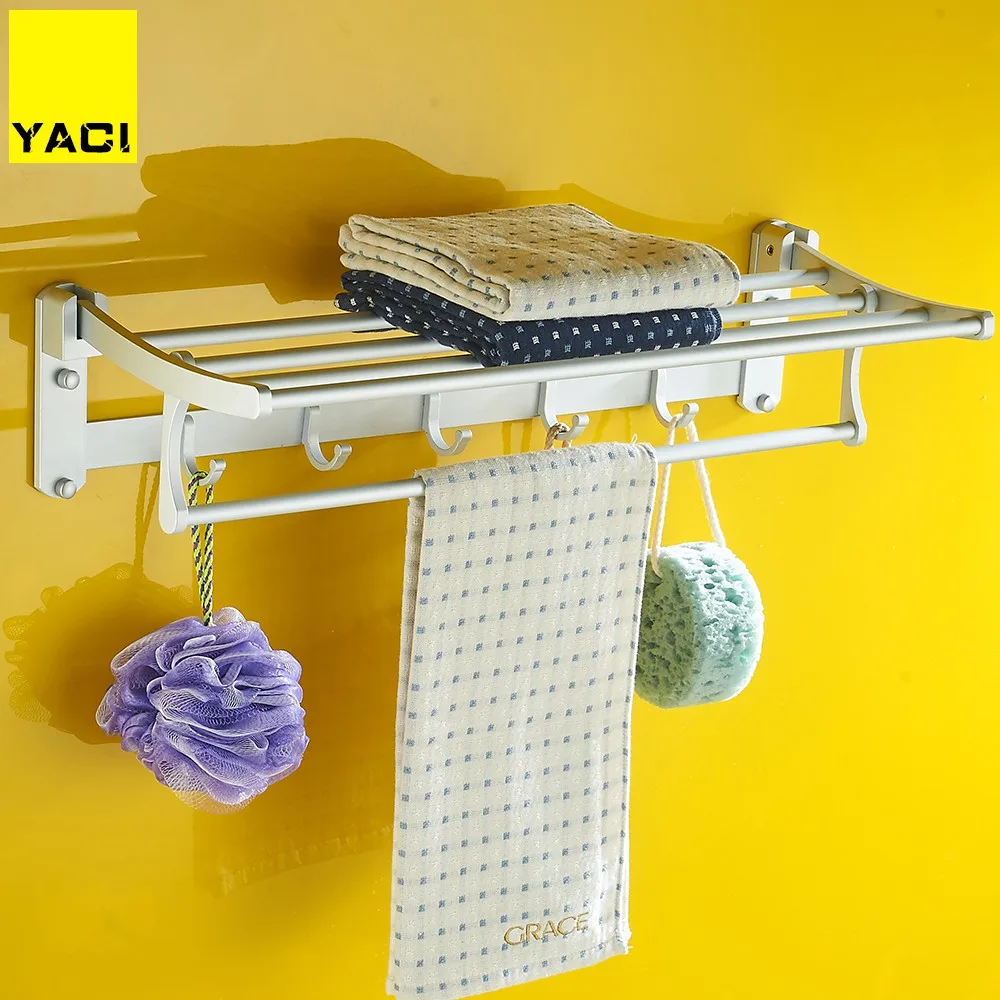 

Bathroom accessories folding towel rack aluminum with hooks hanging towel rack