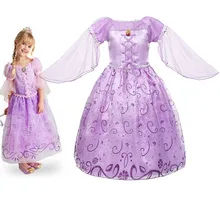 Платье Рапунцель; праздничная одежда для девочек; костюм с рисунком из мультфильма «Запутанная история»; нарядное весеннее бальное платье принцессы с тюлевыми рукавами для Хэллоуина