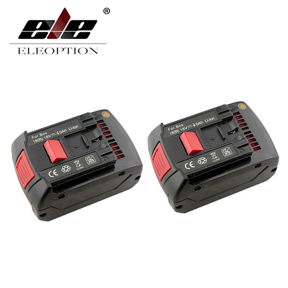 

ELEOPTION 2PCS 18V 4.0Ah 4000mAh Li-ion Replacement Rechargeable Battery for Bosch 17618 BAT609 BAT618 With LED Light