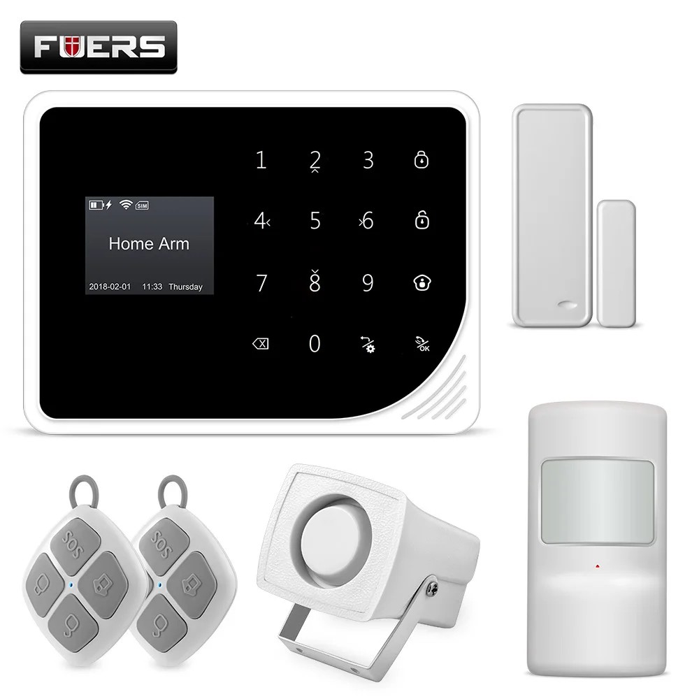 FUERS 2,4G Wi-Fi GSM сигнализация системы охранной сигнализации дома 850/900/1800/1900 МГц с Экран Дисплей клавиатура приложения Управление SMS будильник - Цвет: KIT 2