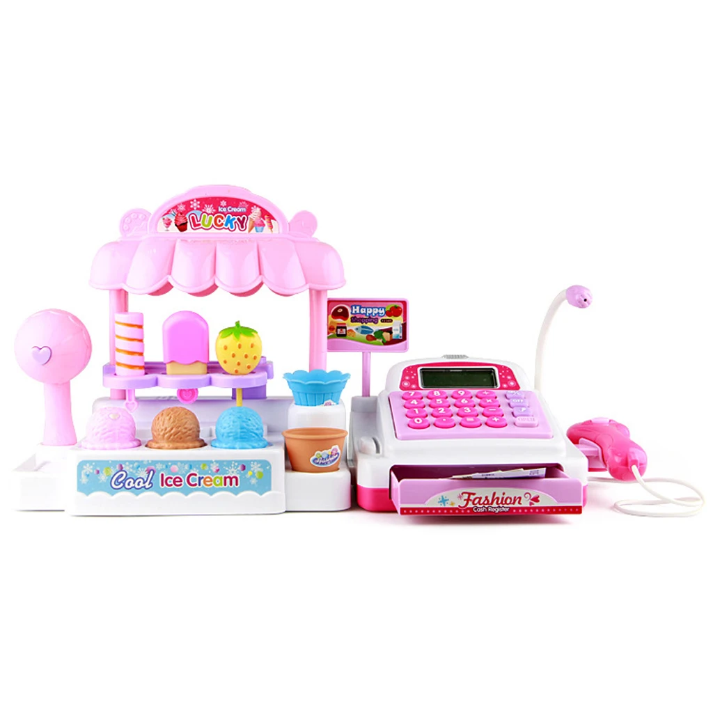 Simulation Ice Cream Store Cash Register Set for Kids Children Holiday Time Pretend Play Toy Birthday Gift