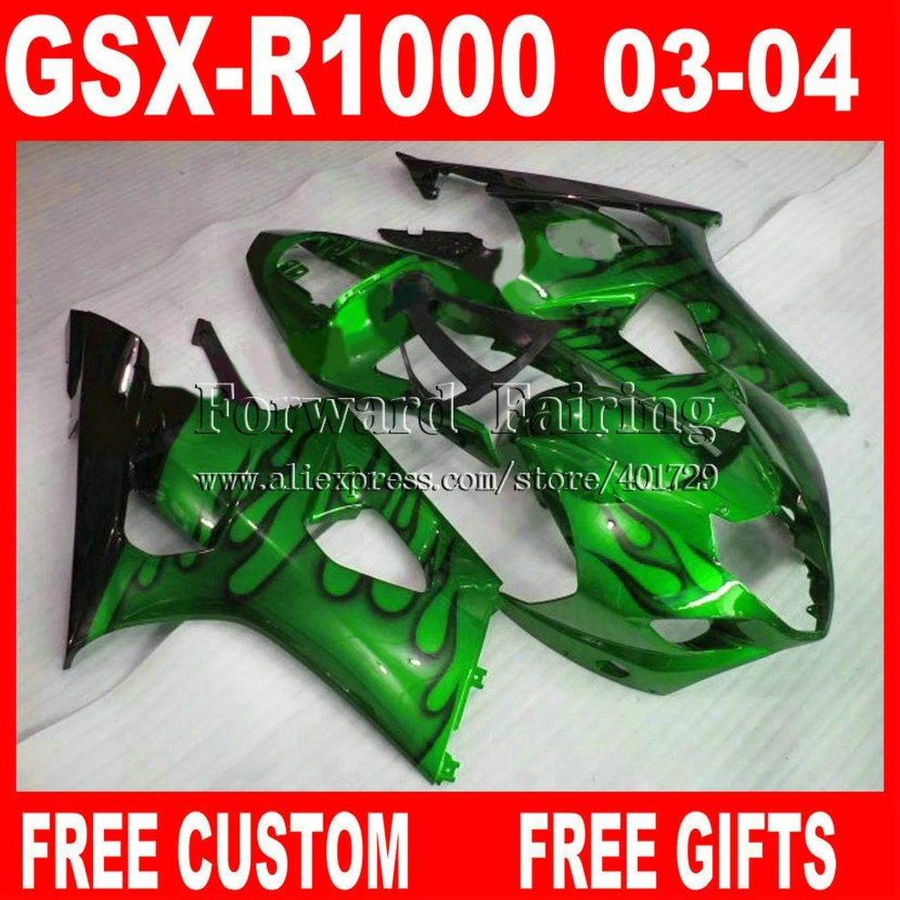 High grade Fairings for SUZUKI 2003 2004 GSXR1000 green black flames K3 fairing kits GSXR 1000 03 04 7 gifts IL684 | Автомобили и