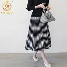 Винтажная длинная плиссированная юбка, трикотажная юбка с высоким поясом, А-силуэт, стильная модель для офиса, элегантный наряд для женщин на зиму