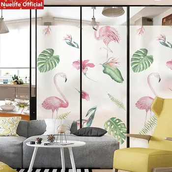 

Flamingo plant pattern electrostatic frosted glass film bathroom living room bedroom kids room wedding room sliding door film