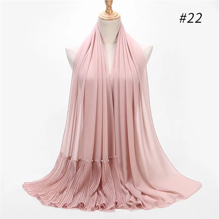 with pearl color22 Длинный шарф в стиле пэчворк, популярный шифоновый шарф с пузырьками, хиджаб с жемчужной складкой, шарф с швом, мусульманские шарфы - Цвет: with pearl color22