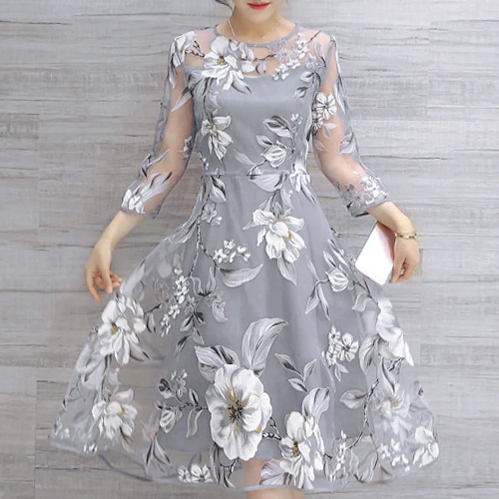 

For Summer Women's Summer Organza Floral Print Wedding Party Ball Prom Gown Dress vestidos sukienki elbise jurken A20