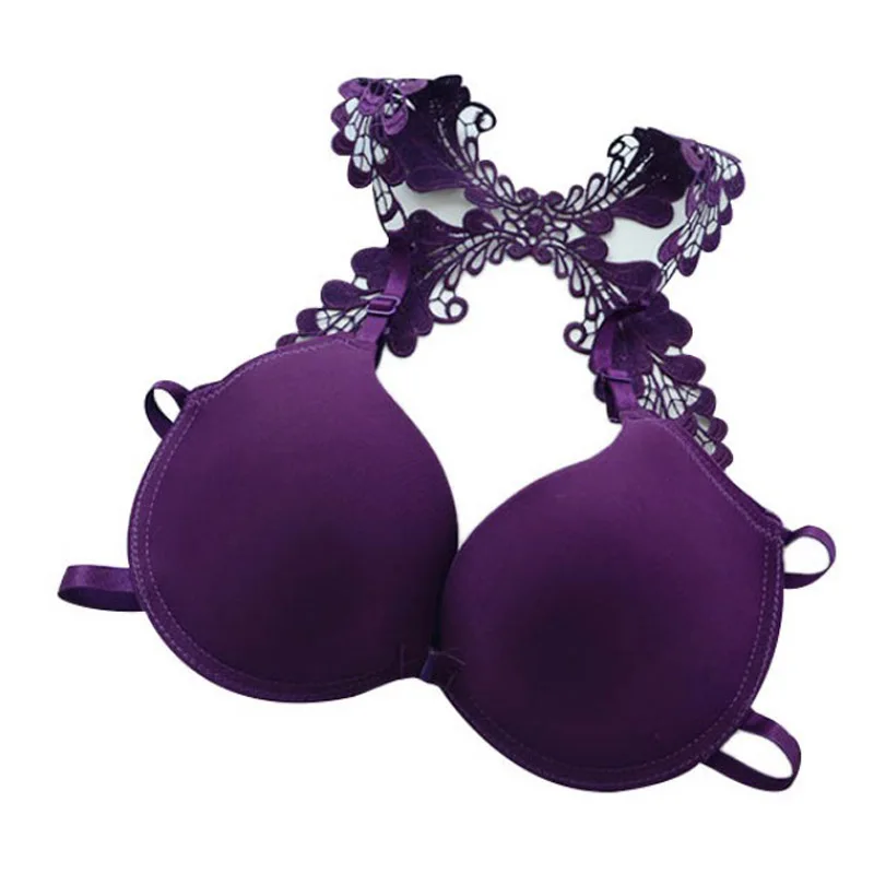 Женский бесшовный бюстгальтер с застежкой спереди, сексуальное кружевное нижнее белье с эффектом пуш-ап - Цвет: Purple