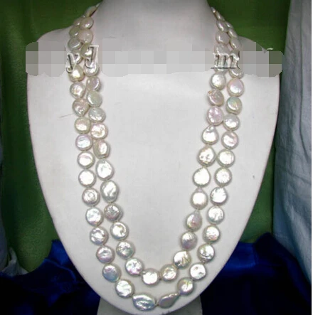 

FREE SHIPPING>>>@@ > 50"14mm coin white freshwater pearl necklace ^^^@^Noble style Natural Fine jewe fast SHIPPING