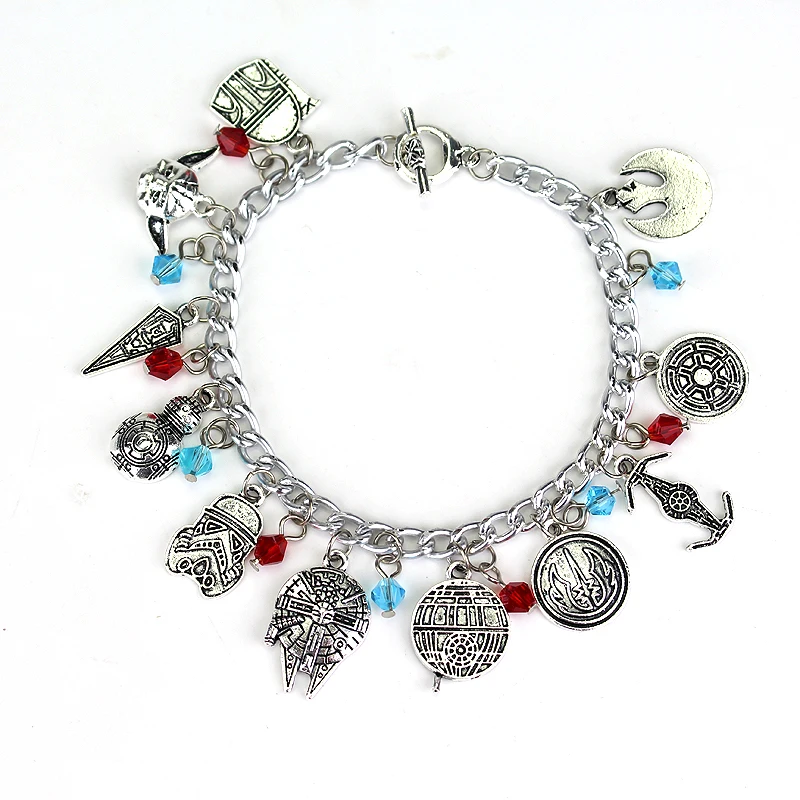

Star Wars The Last Jedi Darth Vader Death Trooper Spacecraft Bracelet For Women Men Silver Battleship Logo Charms Bracelets