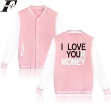 LUCKYFRIDAYF I Love You Money Baseball Jacket High Quality Ladies Elastic Coat Plus Sweatshirt Winter Warm Cotton 4XL For Girls