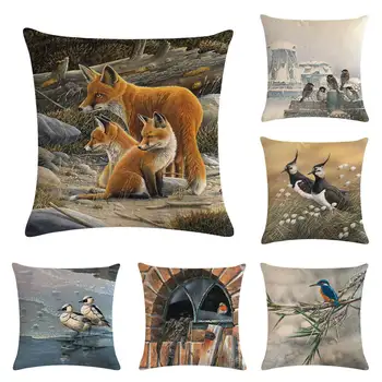 

Pillowcase Monkey Bird Fox Animal Cotton Linen Cushion Covers Home Decorative Pillows Bedroom Euro Pillow Cover Free Shipping
