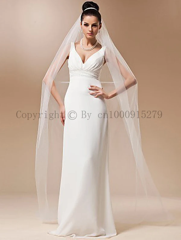 

One Layer Ivory White Chapel Wedding Veils Cut Edge Bridal veil with Comb