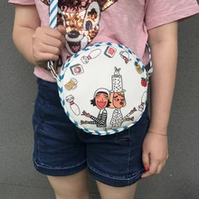 Korean harujuku lovely graffiti clowns round cross shoulder bag for student all match cartoon print striped messenger bag
