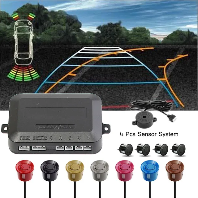 DC 12V  200mA Auto Car Accessories Original New HLEST Parking Sensor Colorful Radar Recoil Car Buzzer Alarm System 4 Kit Camping