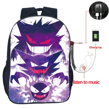 

Top Quality Eevee USB Charge Rucksack Students School Bags USB Charging Double Pocket School Bag Gengar Backpack