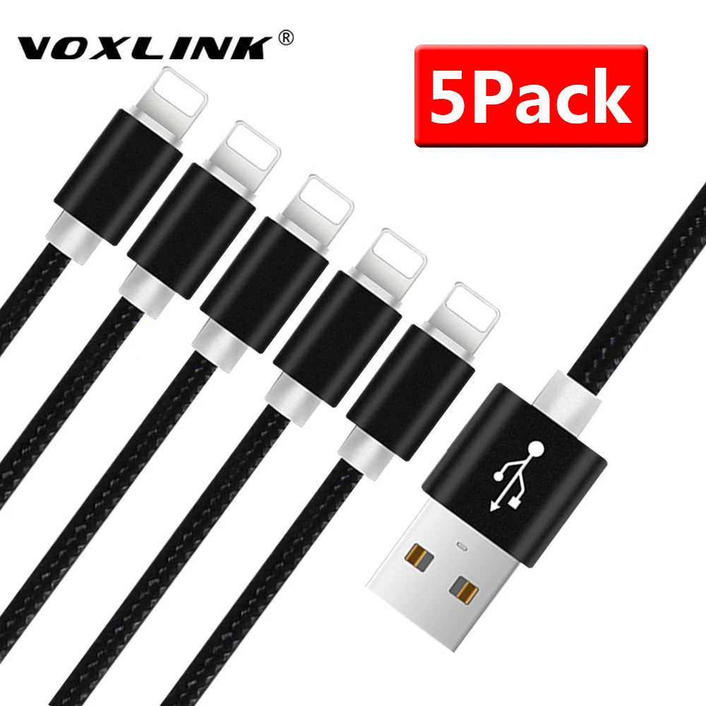 

5Pack USB to 8 Pin Cables,VOXLINK Nylon USB Charging Data Cables For iPhone X 8 8plus 7 7plus 6s plus 5s iPad Air/mini