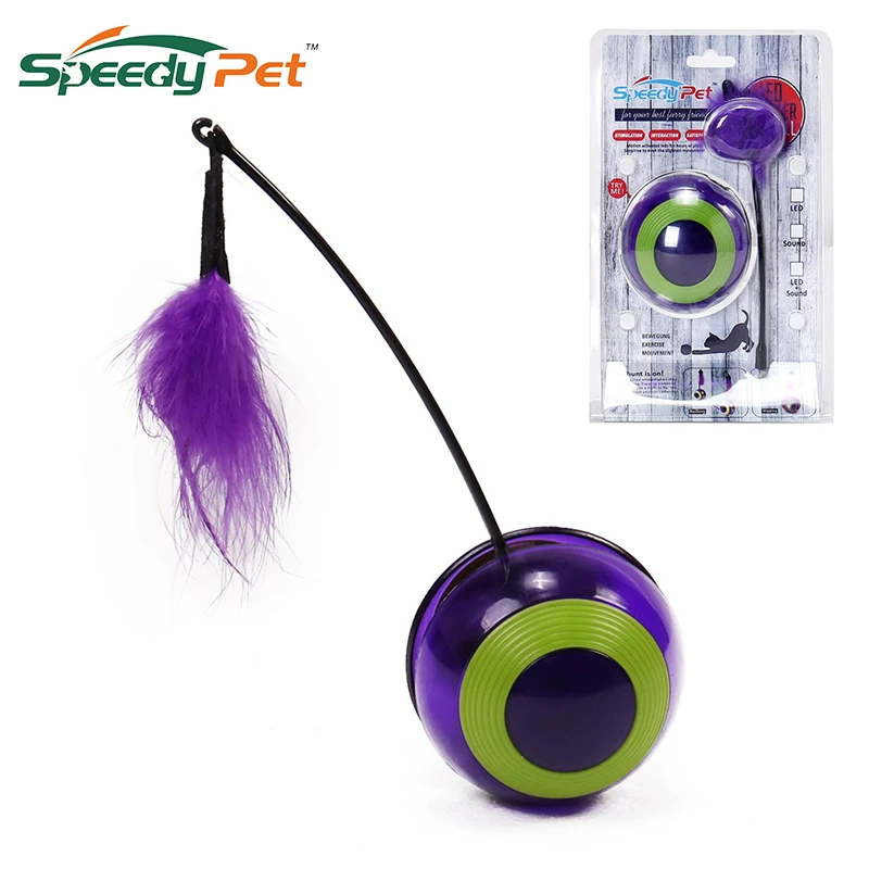 Cat Interactive tumbler Ball Degree Self Rotating Ball Automatic LED Light Entertainment Exercise Cat Toy With Feather Singsing