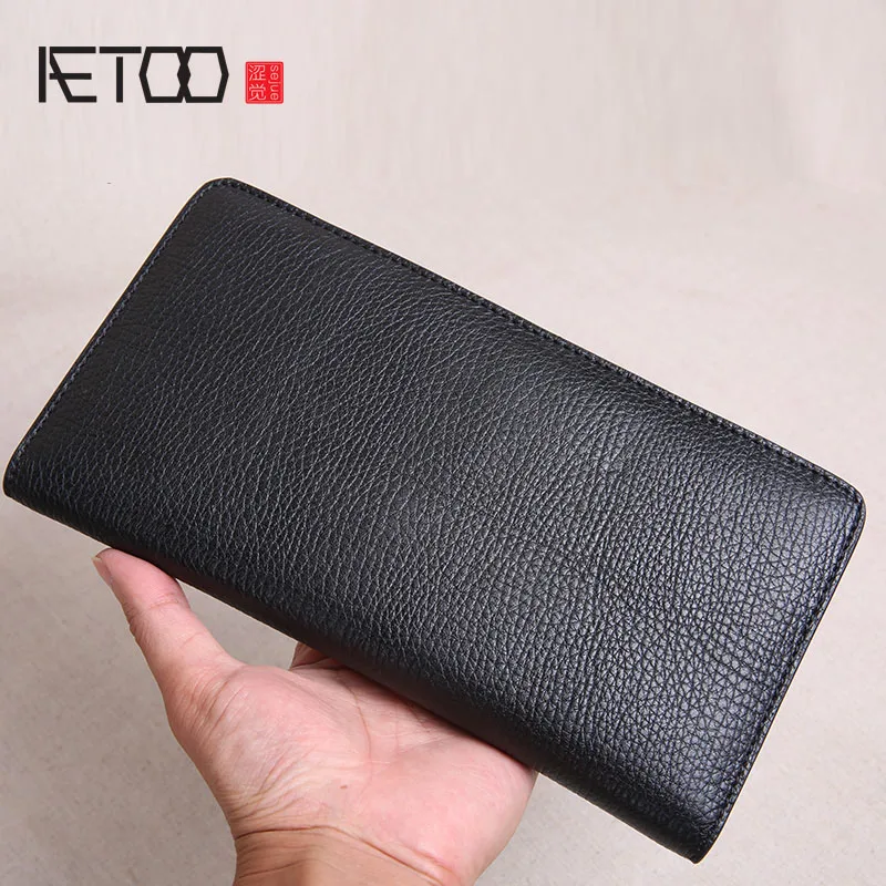 

AETOO Male long head leather handbag, large-capacity ultra-thin handbag, soft leather trend passport bag